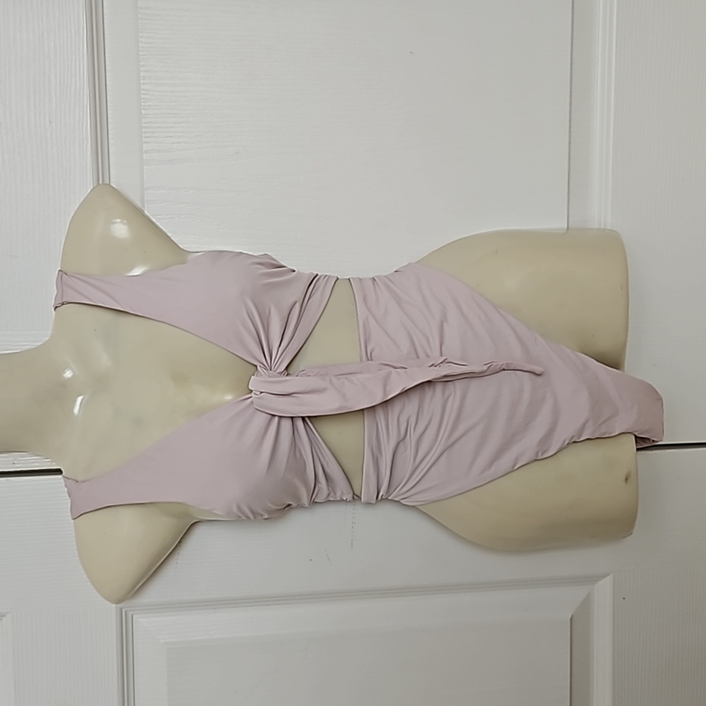 Tie-Front One-Piece Swimsuit in Light Mauve